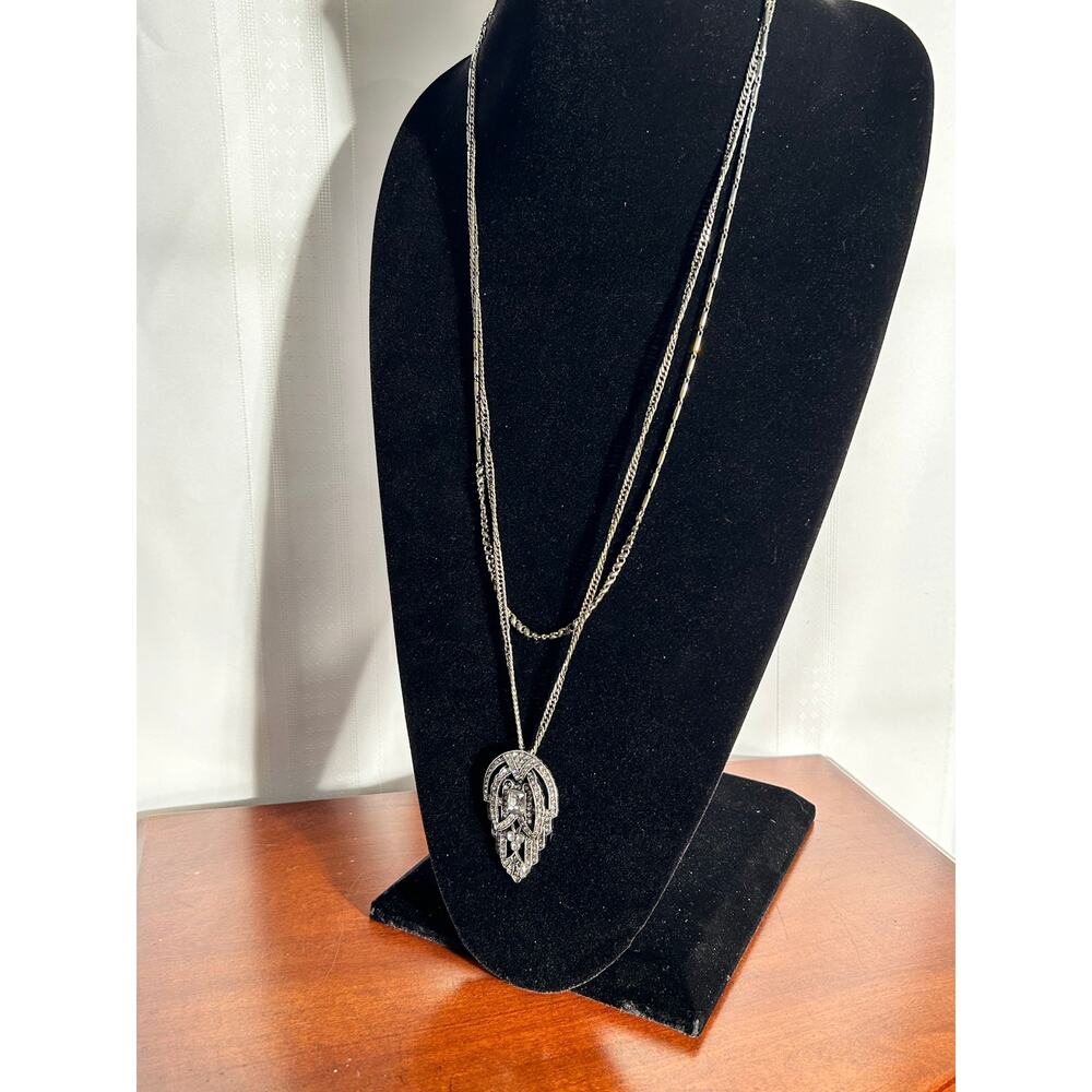 Chloe Isabel Vintage Art Deco Style Rhinestone Double Chain Necklace 32 Inch - Picture 12 of 16